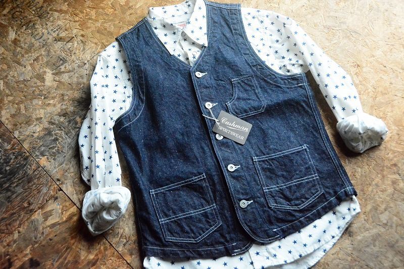 クッシュマン2022AW 年中愛用できる10oz DENIM WORK VESTワークベスト